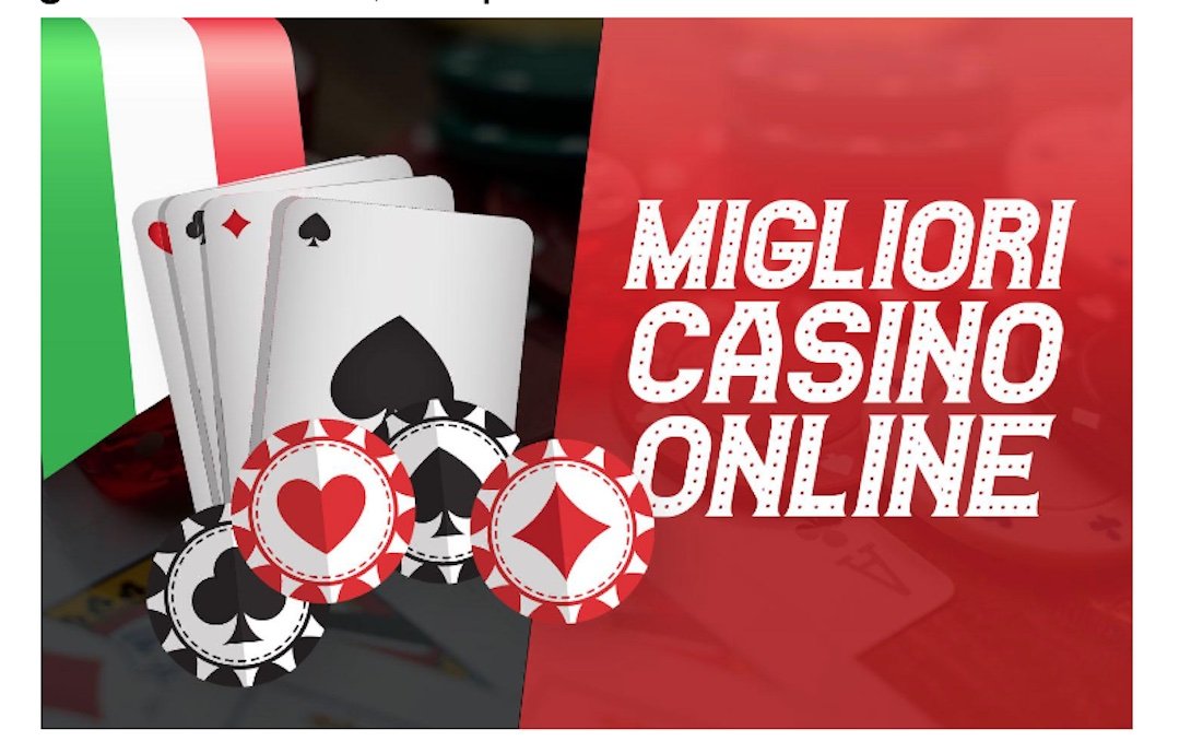 Migliori casino online, grafica con bandiera italiana, carte e chip